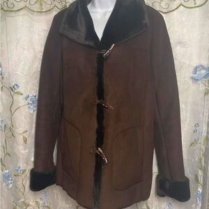 Brown Faux Fur Trimmed Women's Coat
